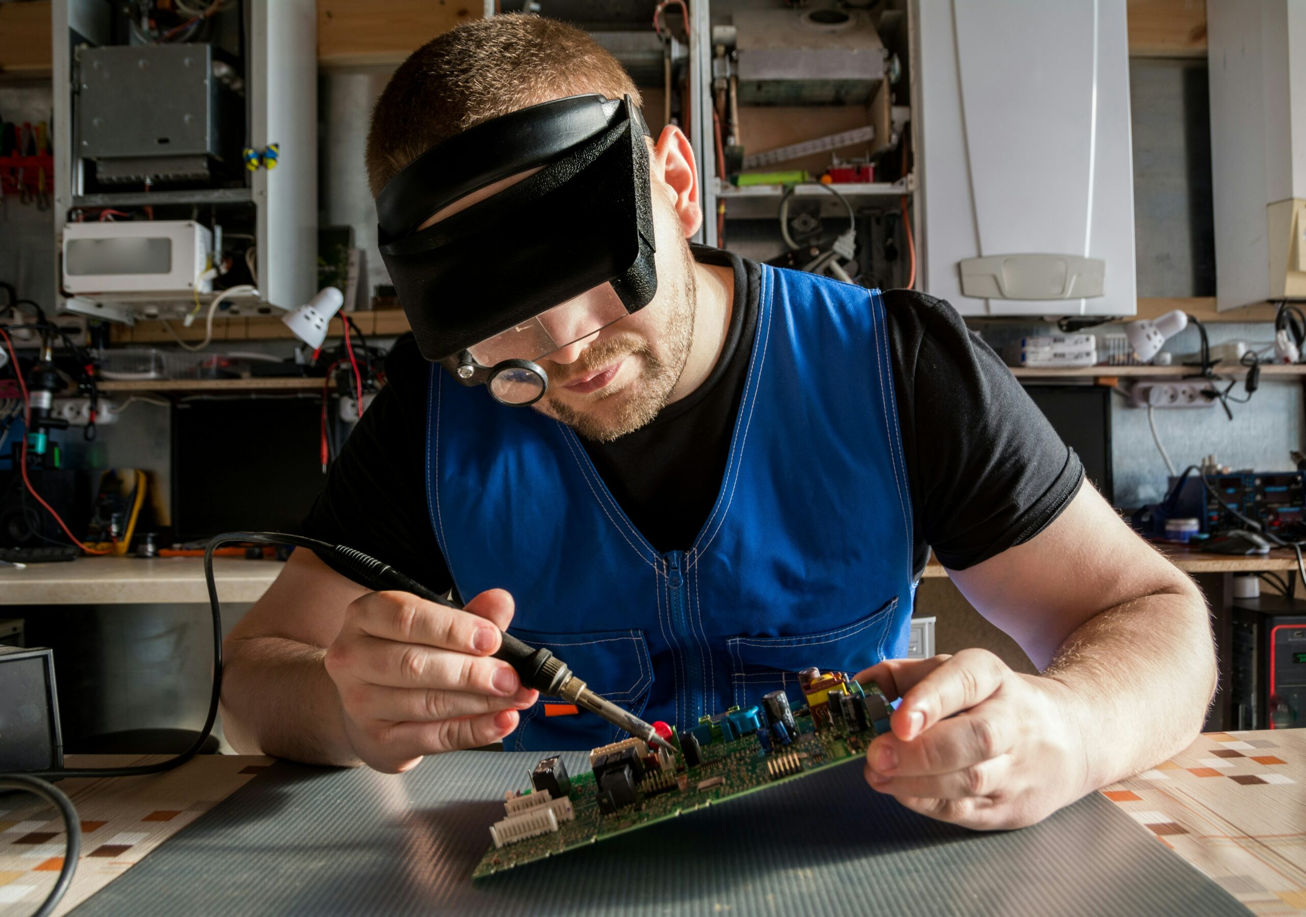 Tecnico che crea scheda pcb